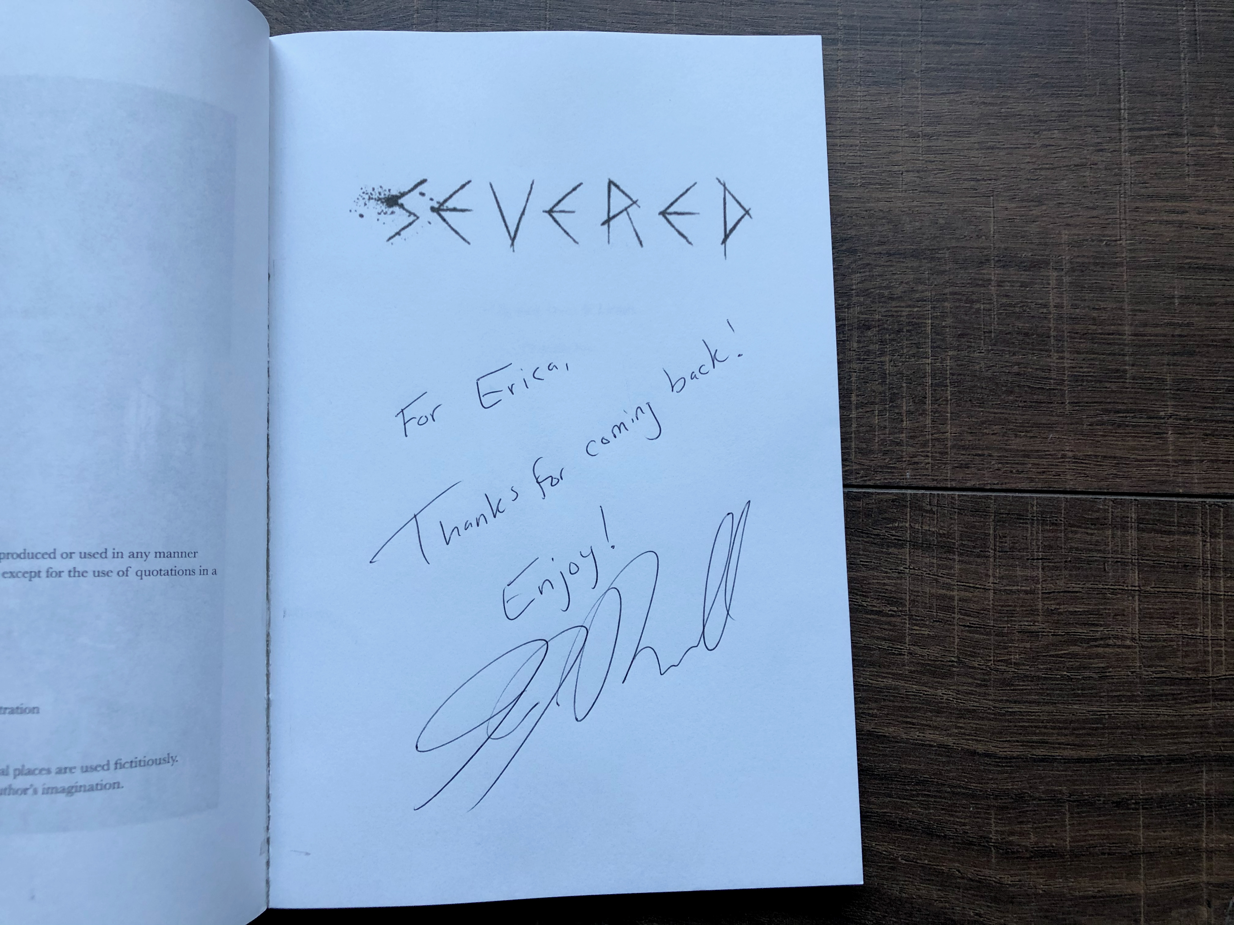 Severed by Joshua Marsella autograph