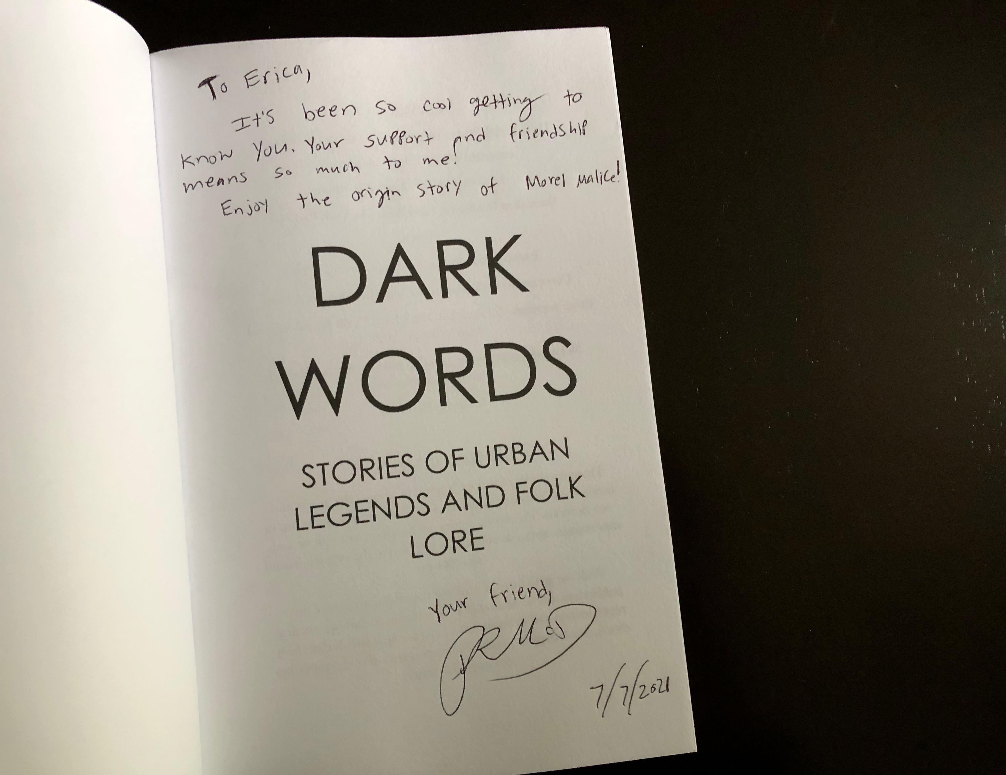 Dark Words note from Patrick R McDonough