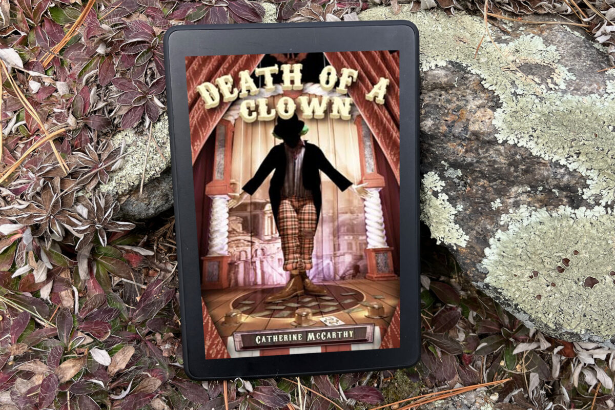 Death of a Clown by Catherine McCarthy | Book Review features book cover of a stylish clown with their face hidden